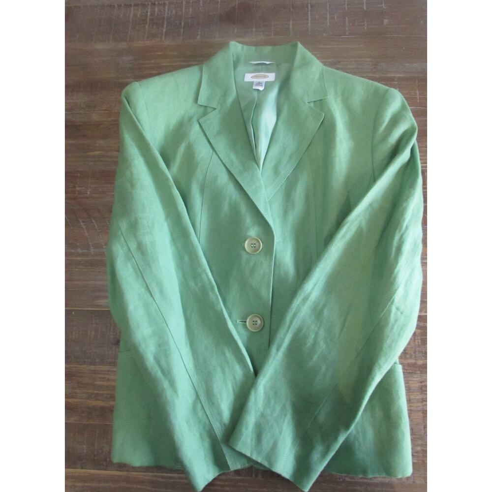 Vintage 90s‎ Talbots Irish Linen Blazer Women's Sz 8 Long Lime Green Preppy - Picture 3 of 6